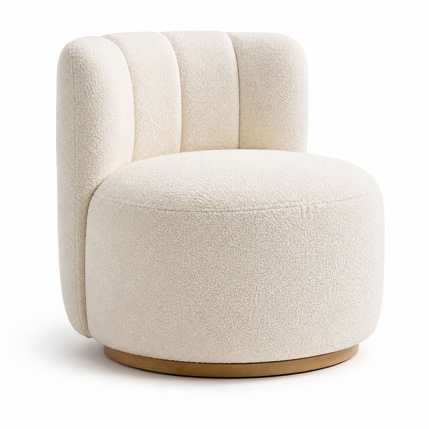 Bouclé Swivel Accent Chair with Wood Base, Cream