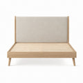 Upholstered Platform Bed Solid Oak and Fabric Beige Queen Size