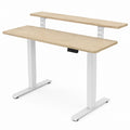 Adjustable Electric Standing Desk with Two-Tier Shelves Oak Finish