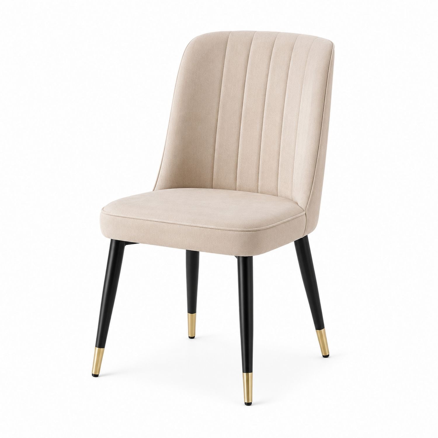 Velvet Dining Chair with Beige Upholstery and Black Metal Legs