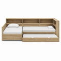 Engineered Wood Corner Bed with Pull-Out Trundle and Shelves