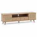 Wood TV Stand with Rattan Cabinets and Drawer Storage 180cm Natural Oak