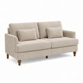 Beige Corduroy 2-Seater Sofa with Wooden Legs