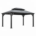 Metal Hardtop Gazebo with Double Roof, 10x12 ft, Dark Gray