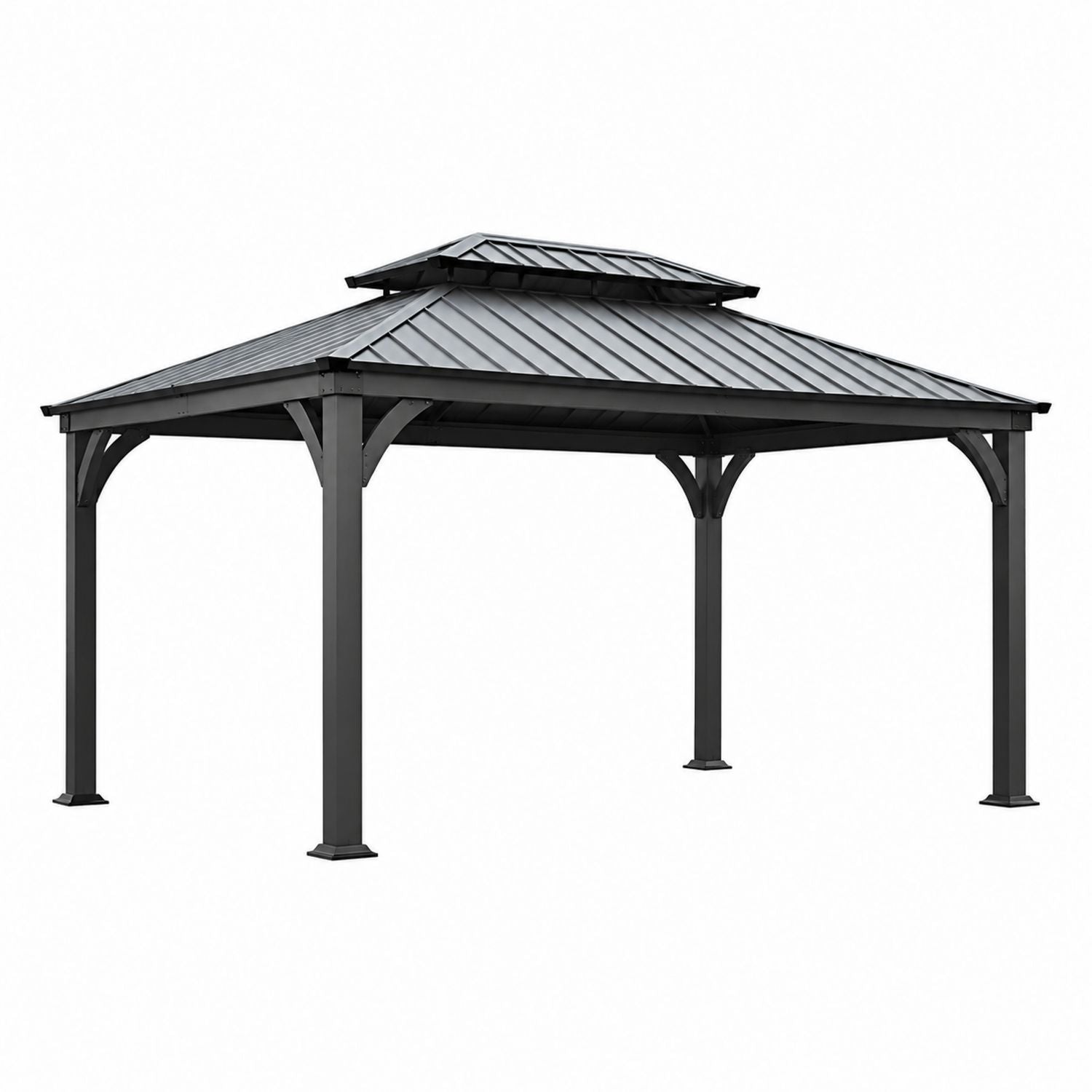 Metal Hardtop Gazebo with Double Roof, 10x12 ft, Dark Gray