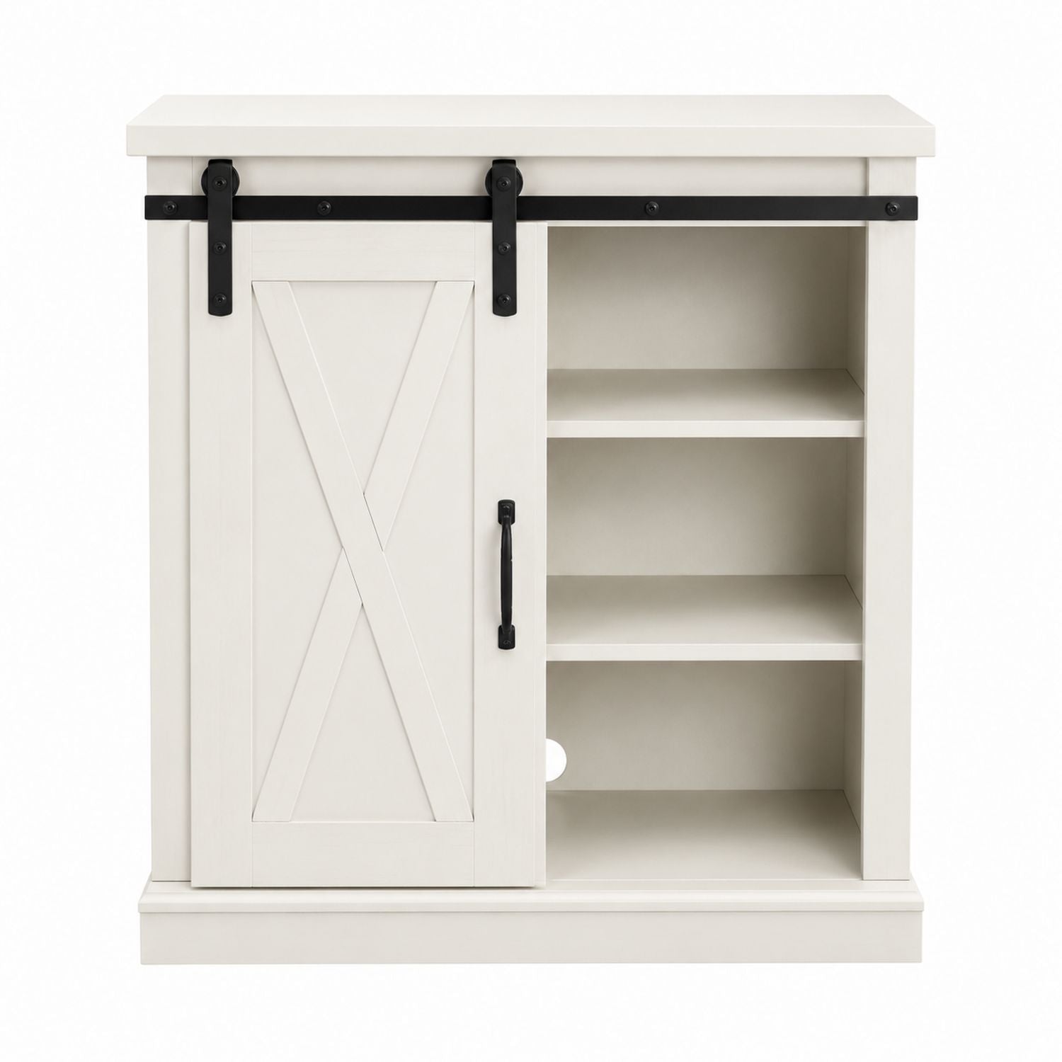 Wooden TV Stand with Sliding Barn Door and Shelves