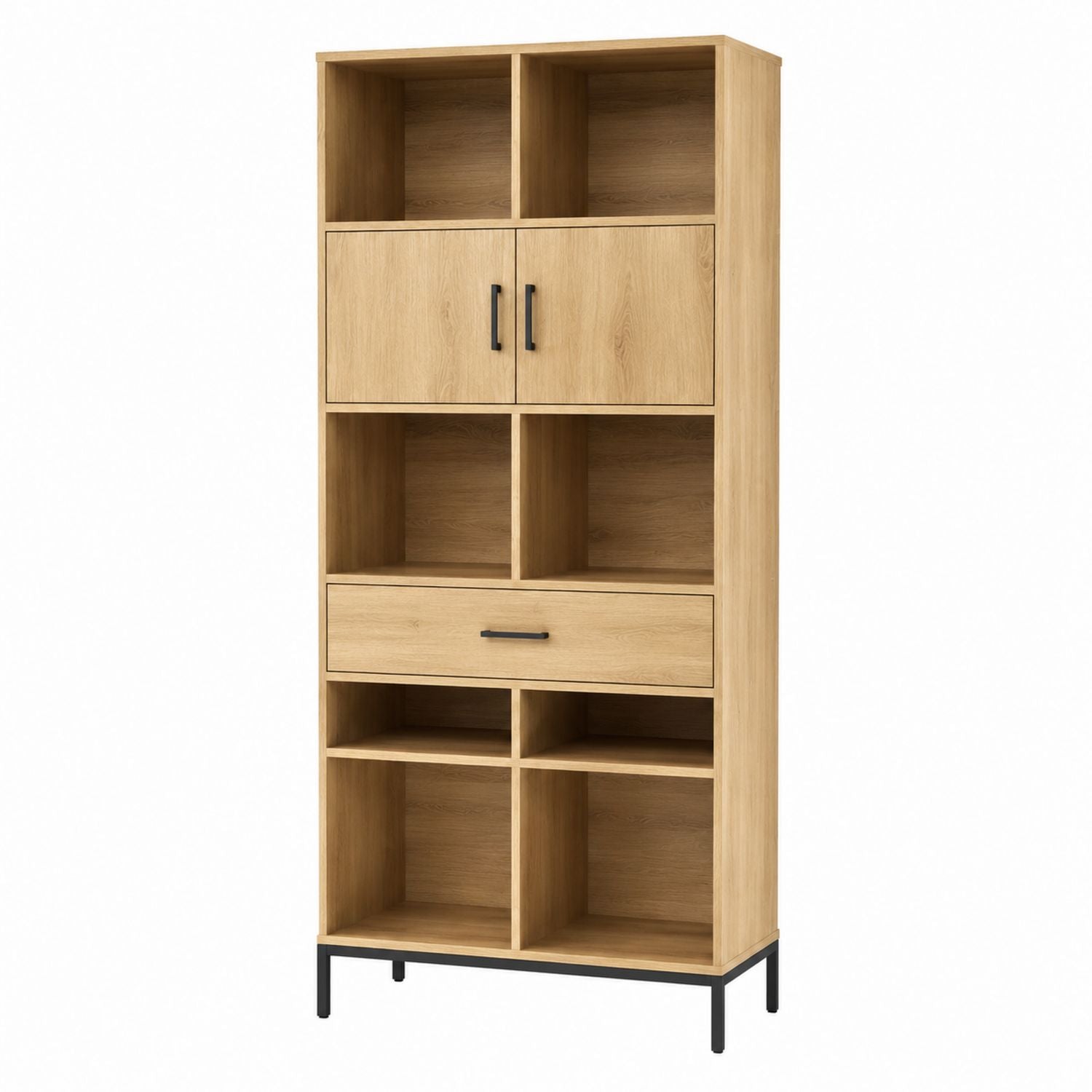 Wooden Bookcase with Shelves and Drawer, Oak Finish, 180cm