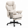 Beige Fabric Office Chair with Metal Base and Footrest
