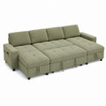 Convertible Sectional Sofa Polyester Green with Adjustable Backrest and Storage