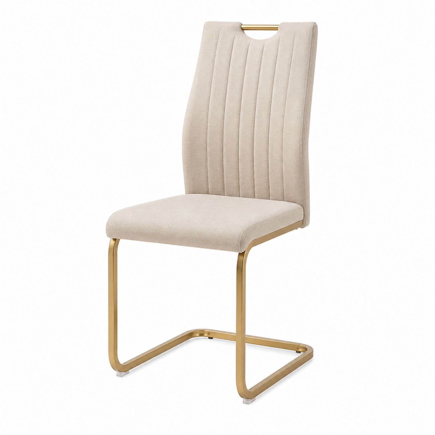 Beige Polyester Dining Chair with Metal Frame