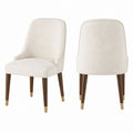 Set of 2 Bouclé Dining Chairs Walnut Legs Ivory