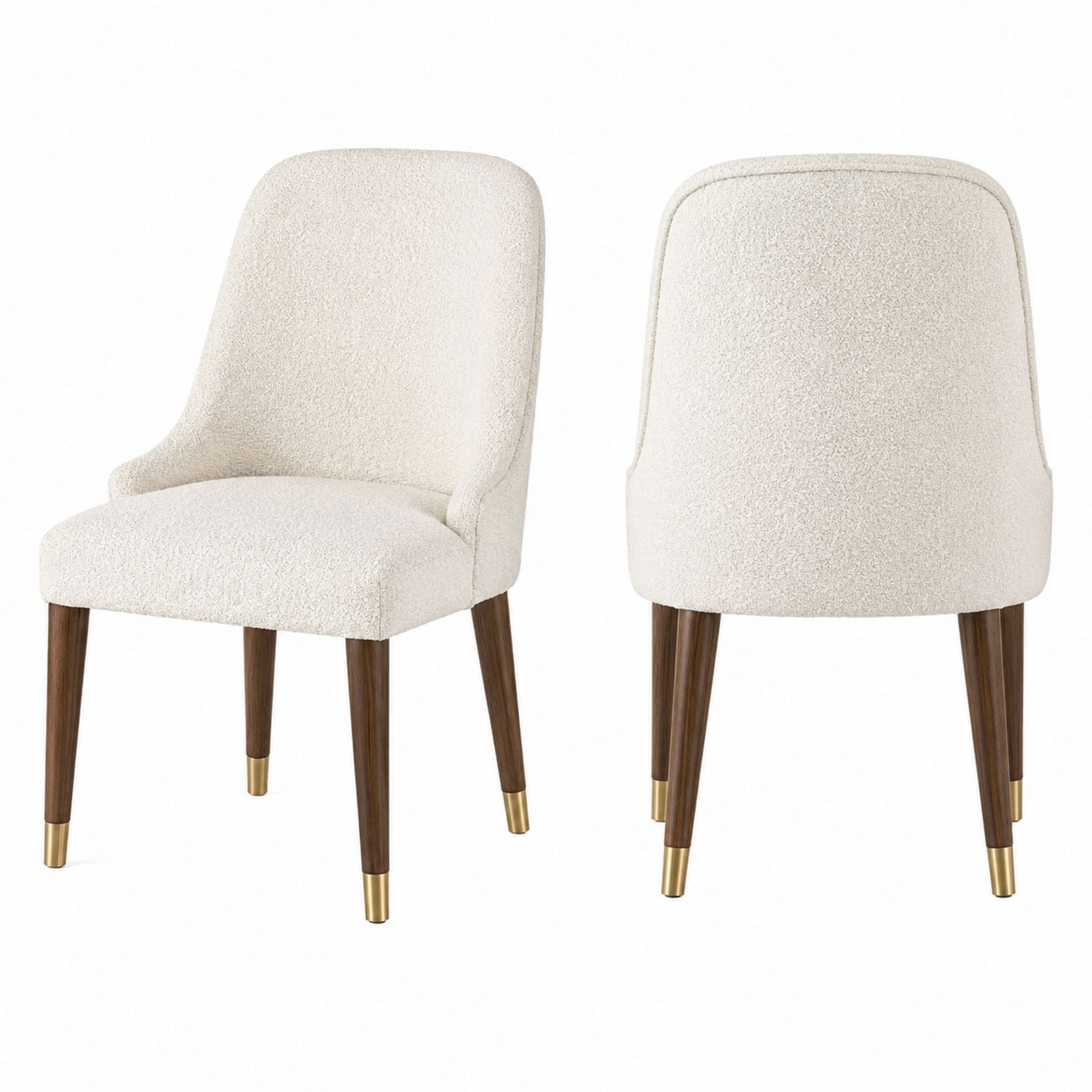 Set of 2 Bouclé Dining Chairs Walnut Legs Ivory