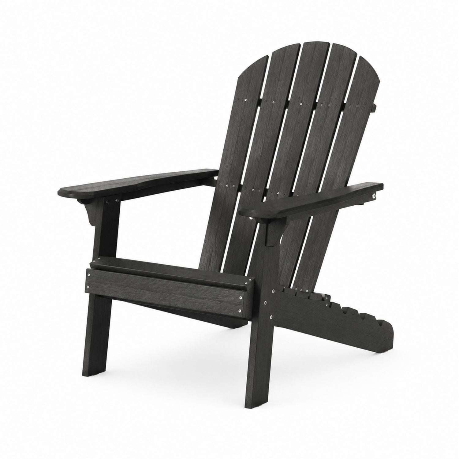 Folding Outdoor Adirondack Chair in Black Polyethylene