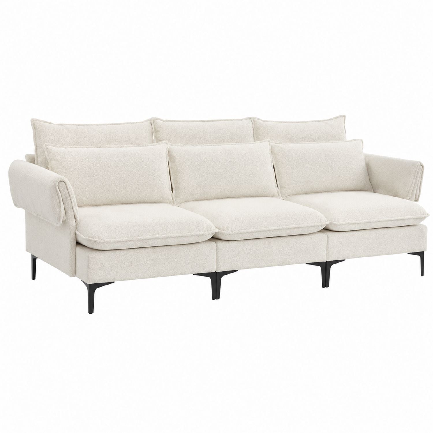 Three-Seater Fabric Sofa Beige with Metal Legs