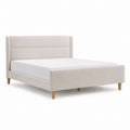 Velvet Upholstered Bed with Wood Legs, Queen Size 80x60 in, Beige